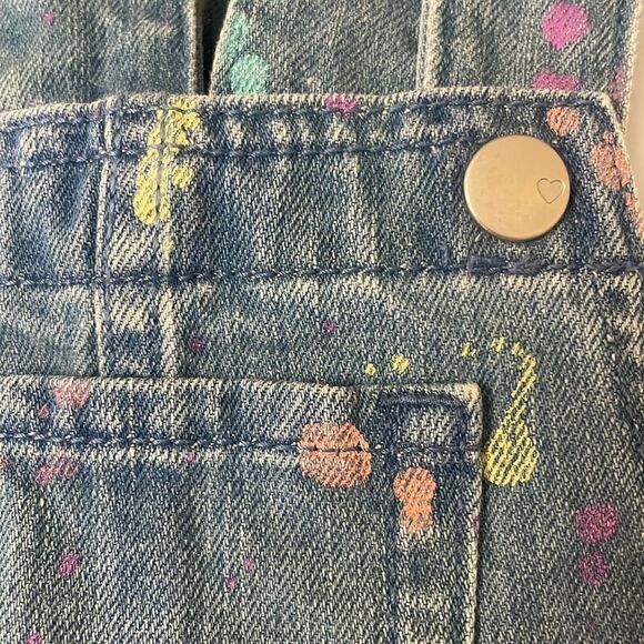 Denim Overall Shorts Size 3T Adjustable Straps 3 Pockets Paint-Splatter - Picture 6 of 6